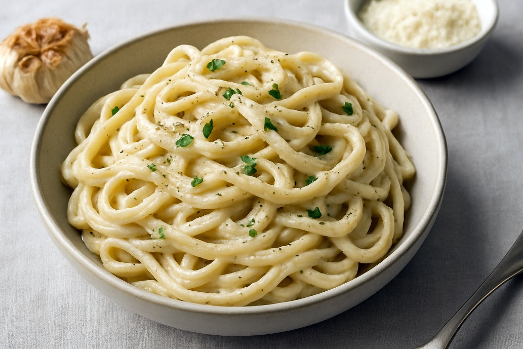 Almond Milk Creamy Garlic Pasta