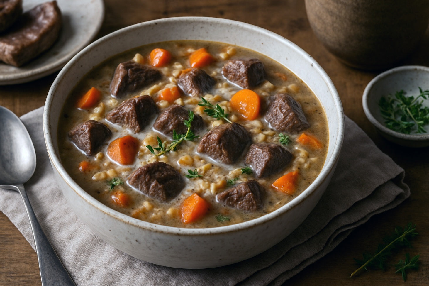 Camel Milk Beef and Barley Stew