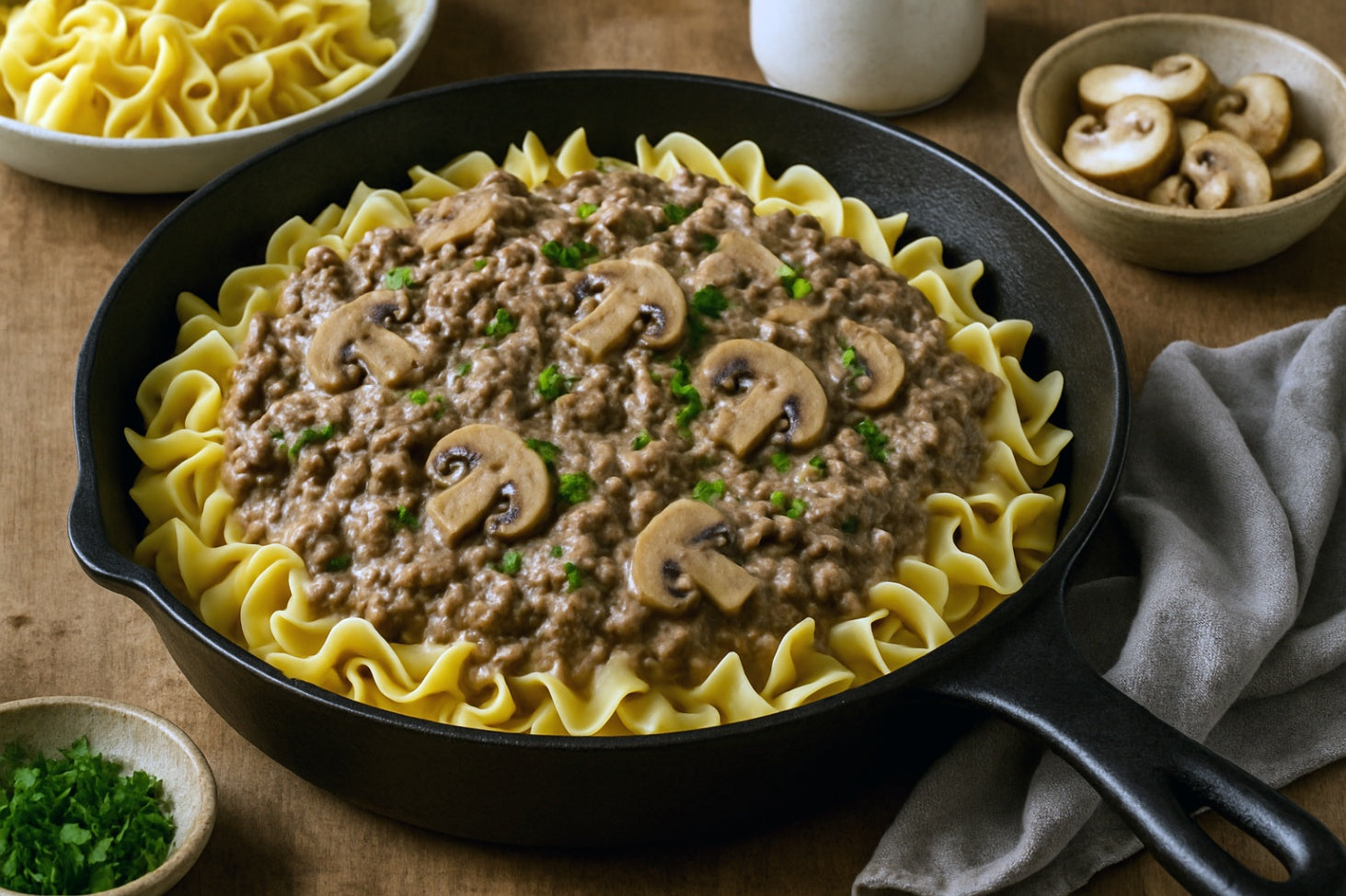 Camel Milk Ground Beef Stroganoff Skillet