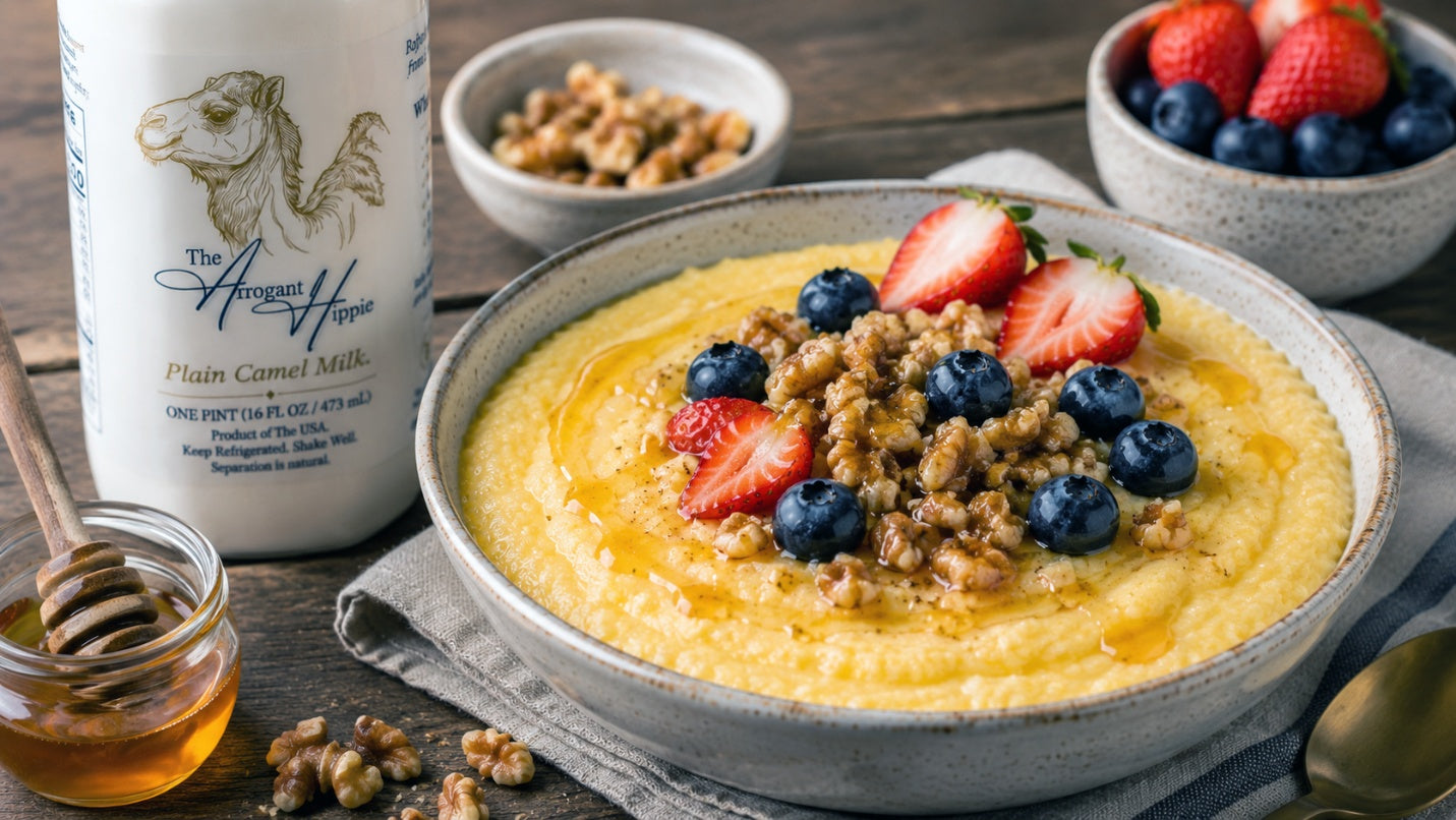 Camel Milk Breakfast Polenta with Honey and Toasted Walnuts