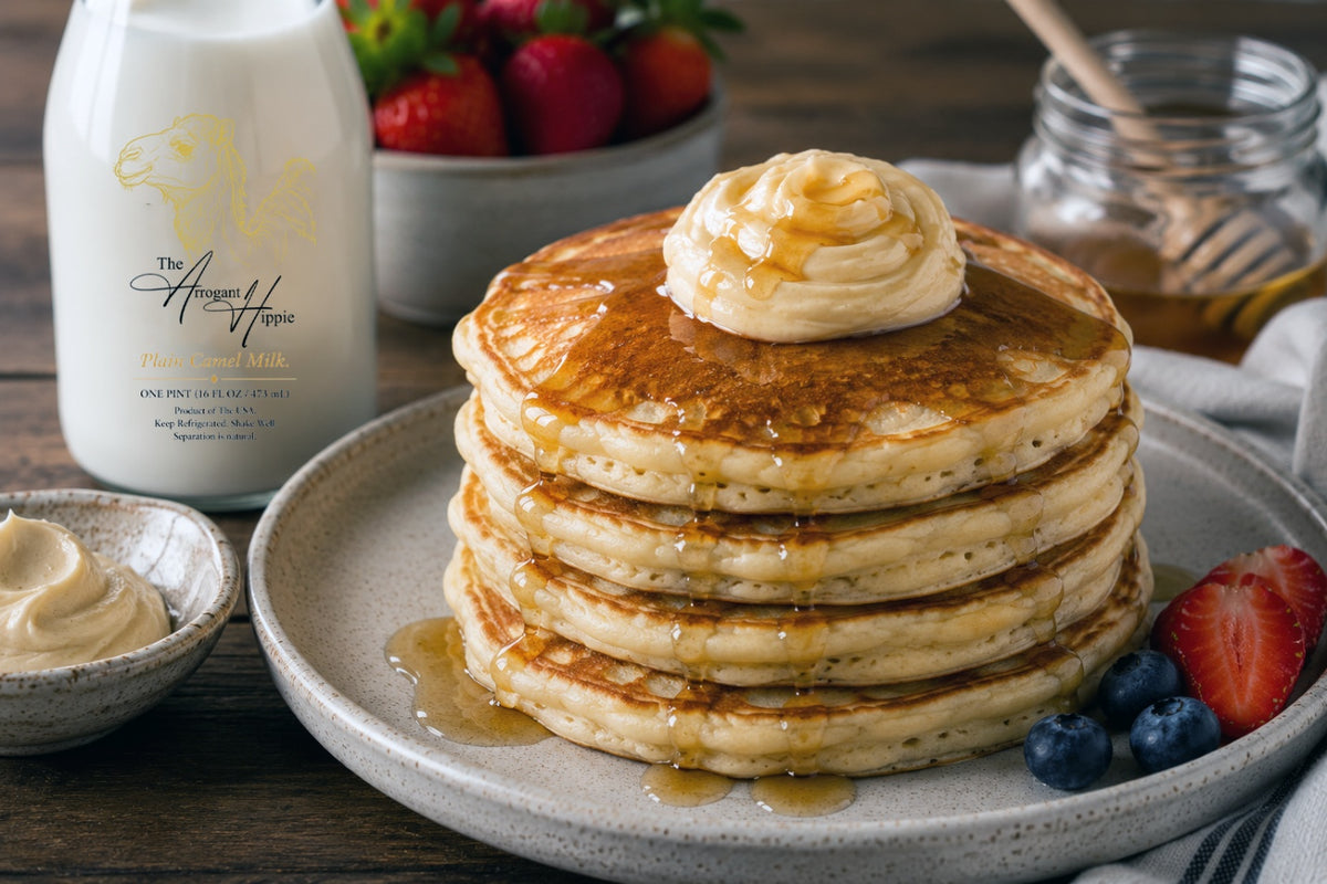 Camel Milk Buttermilk-Style Pancakes with Whipped Honey Butter