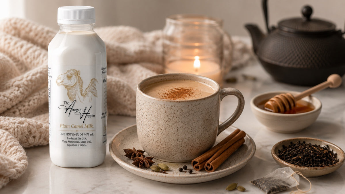 Camel Milk Chai Latte, Spiced and Steamed
