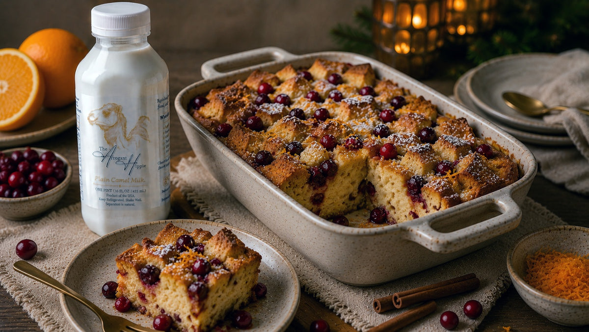 Camel Milk Cranberry Orange Bread Pudding