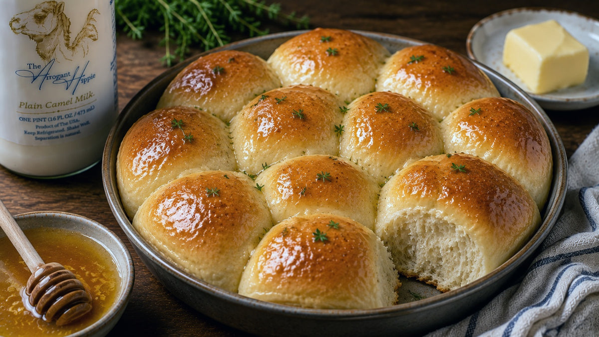 Camel Milk Dinner Rolls with Honey Butter Glaze