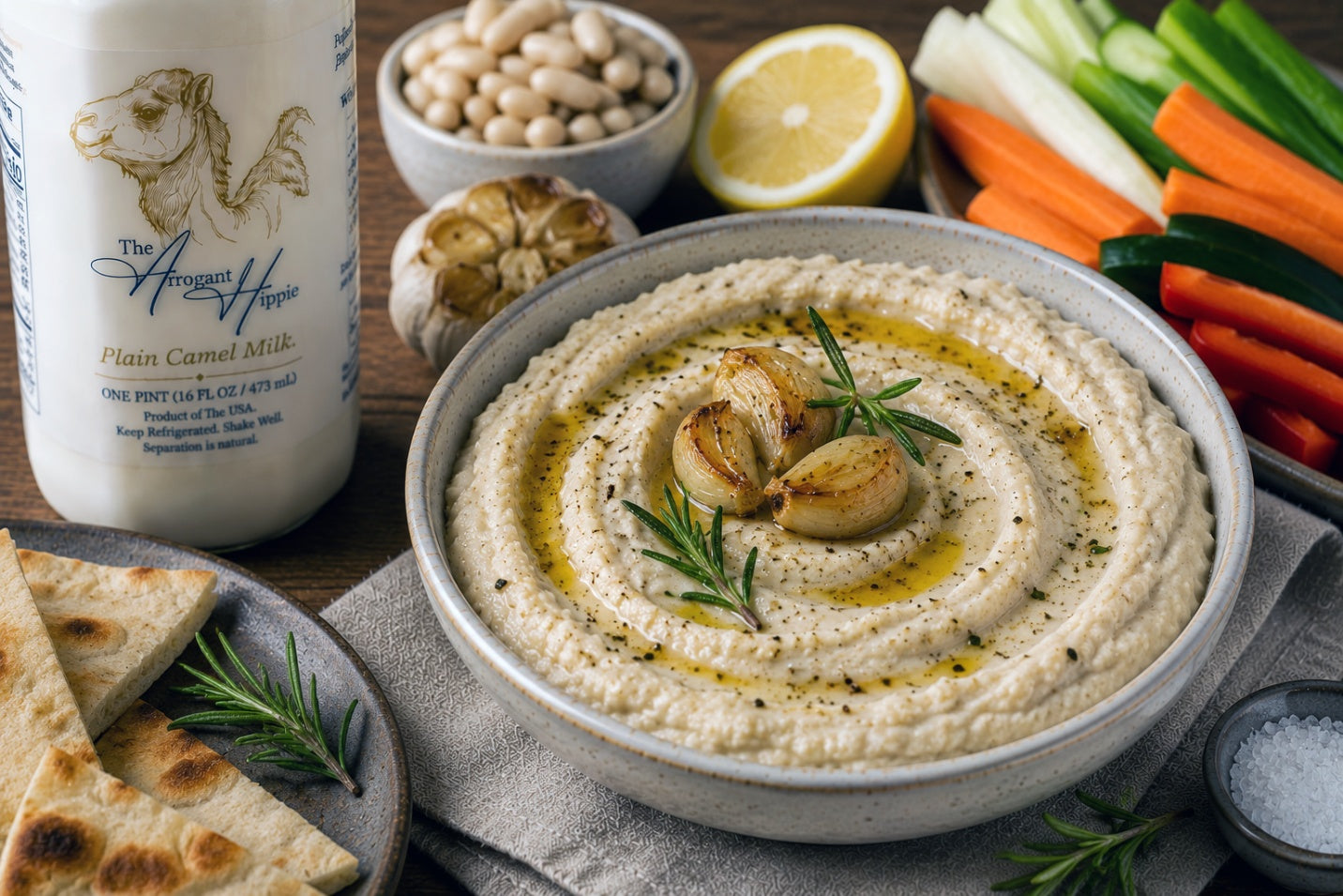 Camel Milk & Roasted Garlic White Bean Dip