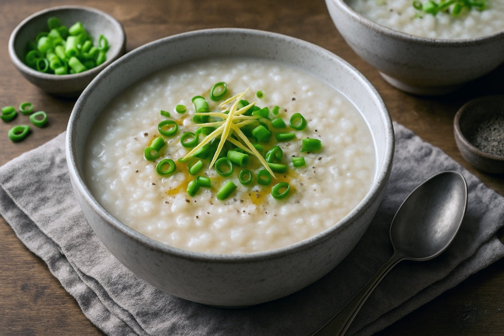 Savory Soy Milk Congee with Scallion and Ginger